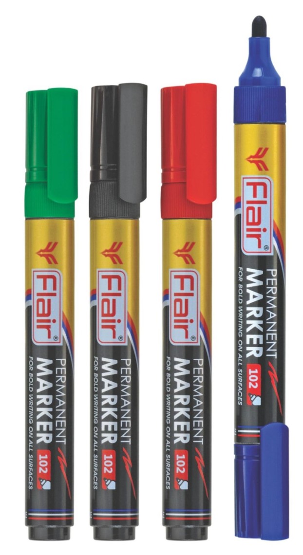Flair Permanent 102(Black), Pack of 10 Marker for Bold Writing